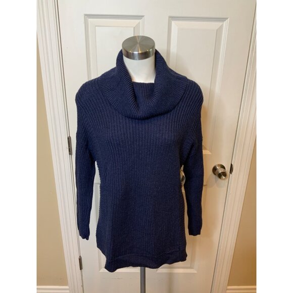 BCBGMaxAzria Sweaters - BCBG Max Azria Heather Navy Blue Chunky Knit Sandrah Cowl Neck Sweater Size XS/S